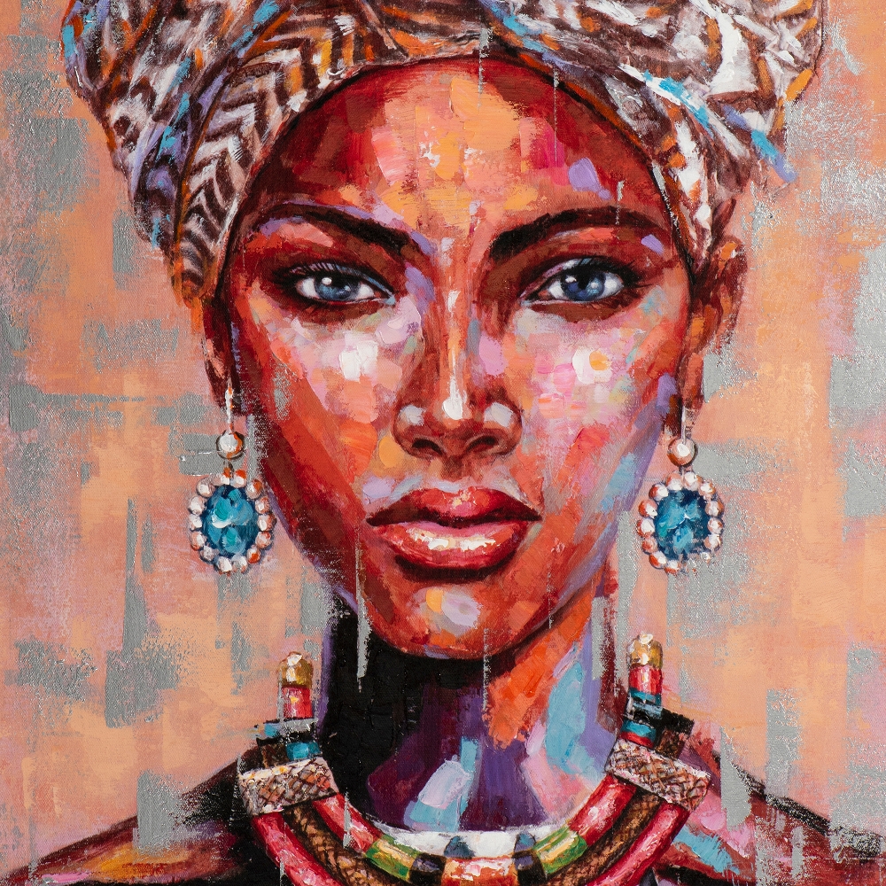 Geef energie Misbruik Gevlekt Schilderij Afrikaanse vrouw met tulband - Bergerac Schilderij Afrikaanse  vrouw met tulband